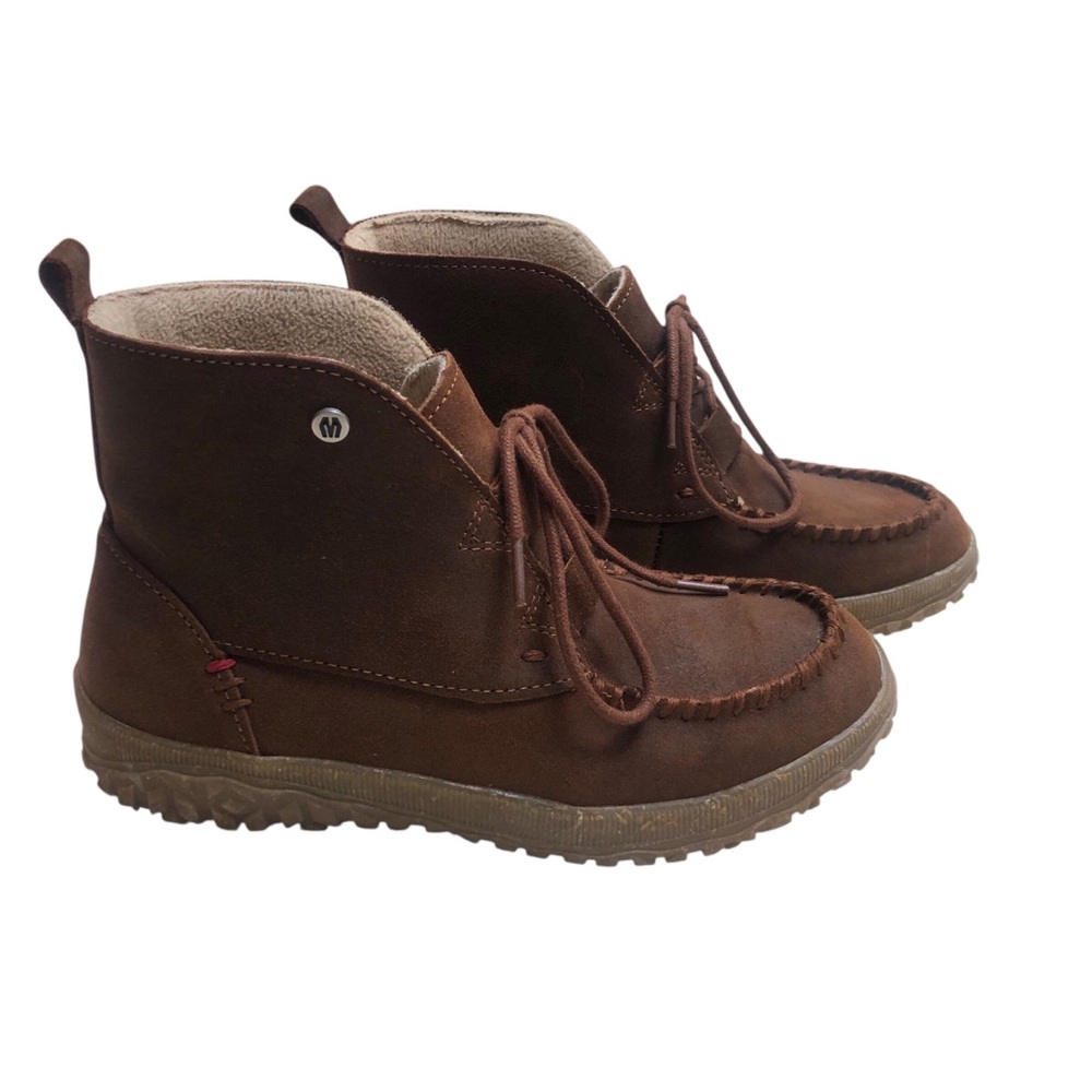 Minnetonka Tealey Brown Suede Lace Up Moc Toe Ankle Boots Womens 8M Fleece Lined - Picture 3 of 7